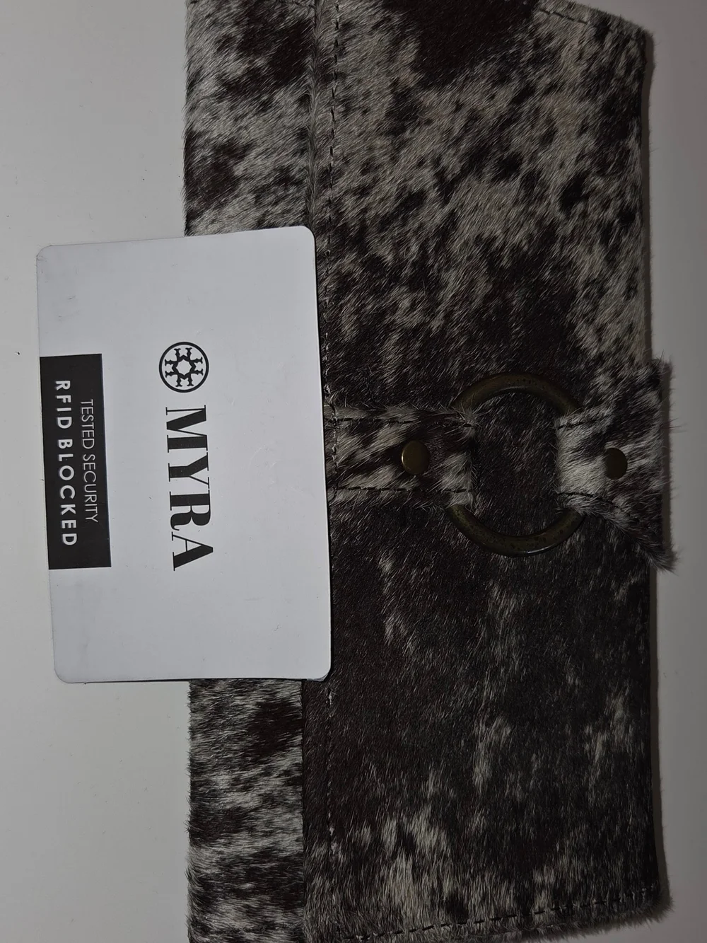 Myra Bag Black & White Haircalf Wallet with Ring Accent